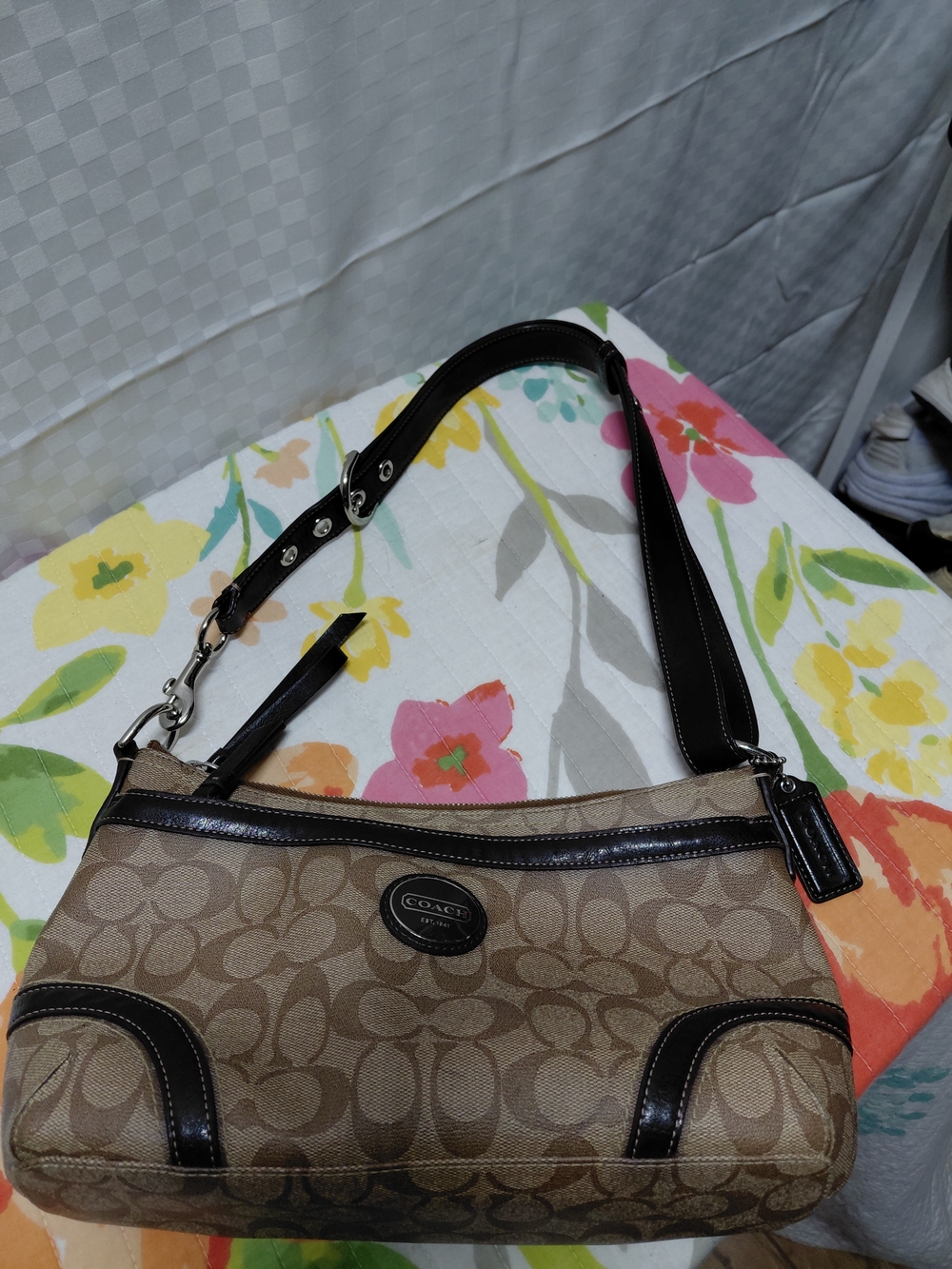 Coach Brown Signature Jacquard Shoulder Bag